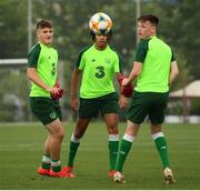 17 July 2019; Republic of Ireland players, from left, Matt Everitt, Tyreik Wright and Andy Lyons during a training session ahead of their second group game of the 2019 UEFA European U19 Championships at the FFA Technical Centre in Yerevan, Armenia. Photo by Stephen McCarthy/Sportsfile