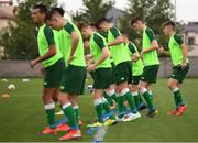 17 July 2019; Republic of Ireland players during, including Matt Everitt, right, during a training session ahead of their second group game of the 2019 UEFA European U19 Championships at the FFA Technical Centre in Yerevan, Armenia. Photo by Stephen McCarthy/Sportsfile