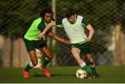 17 July 2019; Conor Grant and Tyreik Wright, left, during a Republic of Ireland training session ahead of their second group game of the 2019 UEFA European U19 Championships at the FFA Technical Centre in Yerevan, Armenia. Photo by Stephen McCarthy/Sportsfile