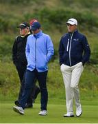 17 July 2019; Rory McIlroy of Northern Ireland, left, and Justin Thomas of USA during a practice round ahead of the 148th Open Championship at Royal Portrush in Portrush, Co. Antrim. Photo by Brendan Moran/Sportsfile