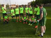 17 July 2019; Republic of Ireland head coach Tom Mohan speaks to his players during a training session ahead of their second group game of the 2019 UEFA European U19 Championships at the FFA Technical Centre in Yerevan, Armenia. Photo by Stephen McCarthy/Sportsfile