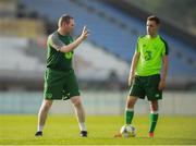 17 July 2019; Republic of Ireland head coach Tom Mohan and Lee O'Connor during a training session ahead of their second group game of the 2019 UEFA European U19 Championships at the FFA Technical Centre in Yerevan, Armenia. Photo by Stephen McCarthy/Sportsfile