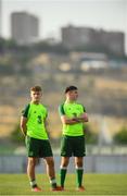 17 July 2019; Matt Everitt and Jack James, right, during a Republic of Ireland training session ahead of their second group game of the 2019 UEFA European U19 Championships at the FFA Technical Centre in Yerevan, Armenia. Photo by Stephen McCarthy/Sportsfile