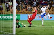 17 July 2019; Manolo Portanova of Italy shoots to score his side's first goal during the 2019 UEFA European U19 Championships group A match between Armenia and Italy at Vazgen Sargsyan Republican Stadium in Yerevan, Armenia. Photo by Stephen McCarthy/Sportsfile