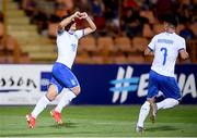 17 July 2019; Davide Merola of Italy celebrates after scoring his side's second goal with team-mate Giacomo Raspadori during the 2019 UEFA European U19 Championships group A match between Armenia and Italy at Vazgen Sargsyan Republican Stadium in Yerevan, Armenia. Photo by Stephen McCarthy/Sportsfile