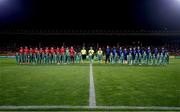 17 July 2019; Armenia and Italy players line up prior to the 2019 UEFA European U19 Championships group A match between Armenia and Italy at Vazgen Sargsyan Republican Stadium in Yerevan, Armenia. Photo by Stephen McCarthy/Sportsfile