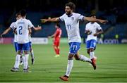 17 July 2019; Manolo Portanova of Italy celebrates after scoring his side's third goal during the 2019 UEFA European U19 Championships group A match between Armenia and Italy at Vazgen Sargsyan Republican Stadium in Yerevan, Armenia. Photo by Stephen McCarthy/Sportsfile
