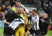 17 July 2019; Gary Rogers of Dundalk, centre, celebrates with team-mates following the UEFA Champions League First Qualifying Round 2nd Leg match between Riga and Dundalk at Skonto Stadium in Riga, Latvia. Photo by Roman Koksarov/Sportsfile