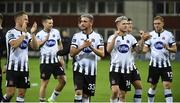 17 July 2019; Dean Jarvis of Dundalk, centre, and team-mates celebrate following the UEFA Champions League First Qualifying Round 2nd Leg match between Riga and Dundalk at Skonto Stadium in Riga, Latvia. Photo by Roman Koksarov/Sportsfile