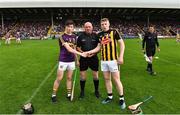 17 July 2019; Referee Mick Murtagh with Charlie McGuckin captain of Wexford and Evan Shefflin captain of Kilkenny before the Bord Gais Energy Leinster GAA Hurling U20 Championship Final match between Kilkenny and Wexford at Innovate Wexford Park in Wexford. Photo by Matt Browne/Sportsfile