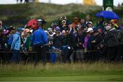 18 July 2019; Rory McIlroy of Northern Ireland receives his first tee shot from the crowd during Day One of the 148th Open Championship at Royal Portrush in Portrush, Co Antrim. Photo by Ramsey Cardy/Sportsfile