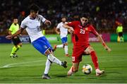17 July 2019; Elia Petrelli of Italy and Styopa Mkrtchyan of Armenia during the 2019 UEFA European U19 Championships group A match between Armenia and Italy at Vazgen Sargsyan Republican Stadium in Yerevan, Armenia. Photo by Stephen McCarthy/Sportsfile