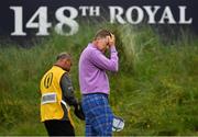 18 July 2019; Ian Poulter of England reacts after finishing his round on the 18th green during Day One of the 148th Open Championship at Royal Portrush in Portrush, Co Antrim. Photo by Brendan Moran/Sportsfile
