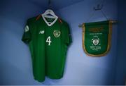18 July 2019; The jersey of Lee O'Connor hangs in the Republic of Ireland dressing room prior to the 2019 UEFA European U19 Championships Group B match between Republic of Ireland and France at Banants Stadium in Yerevan, Armenia. Photo by Stephen McCarthy/Sportsfile