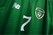 18 July 2019; The jersey of Ali Reghba hangs in the Republic of Ireland dressing room prior to the 2019 UEFA European U19 Championships Group B match between Republic of Ireland and France at Banants Stadium in Yerevan, Armenia. Photo by Stephen McCarthy/Sportsfile
