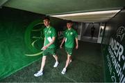 18 July 2019; Conor Grant, left, and Niall Morahan of Republic of Ireland prior to the 2019 UEFA European U19 Championships Group B match between Republic of Ireland and France at Banants Stadium in Yerevan, Armenia. Photo by Stephen McCarthy/Sportsfile