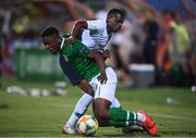 18 July 2019; Jonathan Afolabi of Republic of Ireland and Pierre Kalulu of France during the 2019 UEFA European U19 Championships Group B match between Republic of Ireland and France at Banants Stadium in Yerevan, Armenia. Photo by Stephen McCarthy/Sportsfile