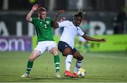 18 July 2019; Charles Abi of France in action against Kameron Ledwidge of Republic of Ireland during the 2019 UEFA European U19 Championships Group B match between Republic of Ireland and France at Banants Stadium in Yerevan, Armenia. Photo by Stephen McCarthy/Sportsfile