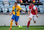 18 July 2019; Jordan Larsson of IFK Norrköping in action against Kevin Toner of St Patrick's Athletic during the UEFA Europa League First Qualifying Round 2nd Leg match between IFK Norrköping and St Patrick's Athletic at Norrköpings Idrottsparken in Norrkoping, Sweden. Photo by Peter Holgersson/Sportsfile