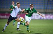 18 July 2019; Brandon Kavanagh of Republic of Ireland in action against Mathis Picouleau of France during the 2019 UEFA European U19 Championships Group B match between Republic of Ireland and France at Banants Stadium in Yerevan, Armenia.