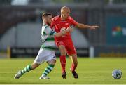 18 July 2019; Ruben Kristiansen of SK Brann in action against Jack Byrne of Shamrock Rovers during the UEFA Europa League First Qualifying Round 2nd Leg match between Shamrock Rovers and SK Brann at Tallaght Stadium in Dublin. Photo by Seb Daly/Sportsfile