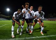 18 July 2019; France players, from left, Pierre Kalulu, Wilson Isidor, Alexis Flips and Nathan Ngoumou of France celebrate following the 2019 UEFA European U19 Championships Group B match between Republic of Ireland and France at Banants Stadium in Yerevan, Armenia. Photo by Stephen McCarthy/Sportsfile