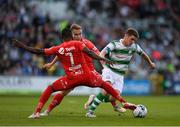 18 July 2019; Dylan Watts of Shamrock Rovers in action against Gilbert Koomson and Amer Ordagic of SK Brann during the UEFA Europa League First Qualifying Round 2nd Leg match between Shamrock Rovers and SK Brann at Tallaght Stadium in Dublin. Photo by Seb Daly/Sportsfile