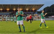 18 July 2019; Daire O'Connor and Karl Sheppard of Cork City applaud the travelling supporters after the UEFA Europa League First Qualifying Round 2nd Leg match between Progres Niederkorn and Cork City at Stade Municipal de Differdange, Differdange, Luxembourg. Photo by Doug Minihane/Sportsfile