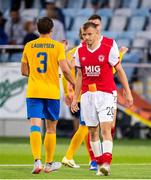 18 July 2019; Jamie Lennon of St Patrick's Athletic with Rasmus Lauritsen of IFK Norrköping after the UEFA Europa League First Qualifying Round 2nd Leg match between IFK Norrköping and St Patrick's Athletic at Norrköpings Idrottsparken in Norrkoping, Sweden. Photo by Peter Holgersson/Sportsfile