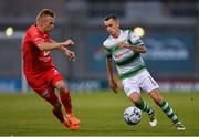 18 July 2019; Sean Kavanagh of Shamrock Rovers in action against Taijo Teniste of SK Brann during the UEFA Europa League First Qualifying Round 2nd Leg match between Shamrock Rovers and SK Brann at Tallaght Stadium in Dublin. Photo by Seb Daly/Sportsfile
