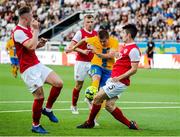 18 July 2019; Simon Thern of IFK Norrköping in action against Lee Desmond of St Patrick's Athletic during the UEFA Europa League First Qualifying Round 2nd Leg match between IFK Norrköping and St Patrick's Athletic at Norrköpings Idrottsparken in Norrkoping, Sweden. Photo by Peter Holgersson/Sportsfile