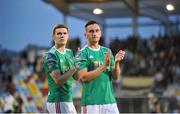 18 July 2019; Garry Buckley and Conor McCarthy of Cork City applaud supporters after the UEFA Europa League First Qualifying Round 2nd Leg match between Progres Niederkorn and Cork City at Stade Municipal de Differdange, Differdange, Luxembourg. Photo by Doug Minihane/Sportsfile