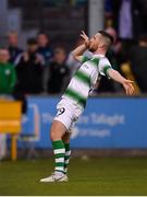 18 July 2019; Jack Byrne of Shamrock Rovers celebrates after scoring his side's first goal during the UEFA Europa League First Qualifying Round 2nd Leg match between Shamrock Rovers and SK Brann at Tallaght Stadium in Dublin. Photo by Seb Daly/Sportsfile