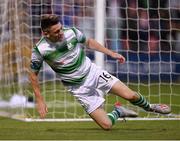 18 July 2019; Gary O'Neill of Shamrock Rovers celebrates after scoring his side's second goal during the UEFA Europa League First Qualifying Round 2nd Leg match between Shamrock Rovers and SK Brann at Tallaght Stadium in Dublin. Photo by Seb Daly/Sportsfile