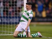 18 July 2019; Gary O'Neill of Shamrock Rovers celebrates after scoring his side's second goal during the UEFA Europa League First Qualifying Round 2nd Leg match between Shamrock Rovers and SK Brann at Tallaght Stadium in Dublin. Photo by Seb Daly/Sportsfile