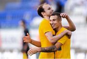 18 July 2019; Jordan Larsson of IFK Norrköping, right, celebrates with team-mate Lars Krogh Gerson after scoring his side's first goal during the UEFA Europa League First Qualifying Round 2nd Leg match between IFK Norrköping and St Patrick's Athletic at Norrköpings Idrottsparken in Norrkoping, Sweden. Photo by Peter Holgersson/Sportsfile