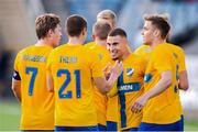 18 July 2019; Jordan Larsson of IFK Norrköping celebrates with team-mates after scoring his side's first goal during the UEFA Europa League First Qualifying Round 2nd Leg match between IFK Norrköping and St Patrick's Athletic at Norrköpings Idrottsparken in Norrkoping, Sweden. Photo by Peter Holgersson/Sportsfile