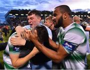 18 July 2019; Gary O'Neill of Shamrock Rovers, left, is congratulated by team-mate Ethan Boyle after scoring hsi side's second goal during the UEFA Europa League First Qualifying Round 2nd Leg match between Shamrock Rovers and SK Brann at Tallaght Stadium in Dublin. Photo by Seb Daly/Sportsfile