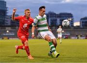 18 July 2019; Aaron McEneff of Shamrock Rovers in action against Taijo Teniste of SK Brann during the UEFA Europa League First Qualifying Round 2nd Leg match between Shamrock Rovers and SK Brann at Tallaght Stadium in Dublin. Photo by Seb Daly/Sportsfile
