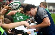 19 July 2019; Jacob Stockdale signs autographs for fans following an Ireland Rugby open training session at Thomond Park in Limerick. Photo by David Fitzgerald/Sportsfile