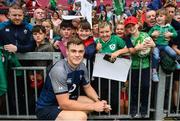 19 July 2019; Garry Ringrose poses for a photo with fans following an Ireland Rugby open training session at Thomond Park in Limerick. Photo by David Fitzgerald/Sportsfile