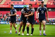 19 July 2019; Bundee Aki and Cian Healy embrace during an Ireland Rugby open training session at Thomond Park in Limerick. Photo by David Fitzgerald/Sportsfile