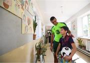 19 July 2019; Ali Reghba during a Republic of Ireland players and staff visit to the Children and Youth Technical Creativity Center of Ajapnyak at the 2019 UEFA European U19 Championships in Yerevan, Armenia. Photo by Stephen McCarthy/Sportsfile