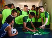 19 July 2019; Andrew Omobamidele during a Republic of Ireland players and staff visit to the Children and Youth Technical Creativity Center of Ajapnyak at the 2019 UEFA European U19 Championships in Yerevan, Armenia. Photo by Stephen McCarthy/Sportsfile
