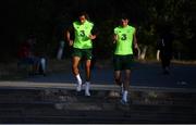 19 July 2019; Republic of Ireland's Tyreik Wright, left, and Barry Coffey on an evening run near their team hotel ahead of the final round of group games at the 2019 UEFA European U19 Championships in Yerevan, Armenia. Photo by Stephen McCarthy/Sportsfile