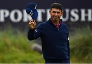19 July 2019; Padraig Harrington of Ireland acknowledges the gallery on the 18th green after finishing his round during Day Two of the 148th Open Championship at Royal Portrush in Portrush, Co Antrim. Photo by Brendan Moran/Sportsfile