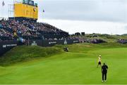 19 July 2019; Shane Lowry of Ireland acknowledges the gallery after putting on 18th green to finish his round during Day Two of the 148th Open Championship at Royal Portrush in Portrush, Co Antrim. Photo by Brendan Moran/Sportsfile