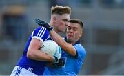 19 July 2019; Robert Tyrell of Laois in action against Neil Matthews of Dublin during the EirGrid Leinster GAA Football U20 Championship Final match between Laois and Dublin at Bord na Móna O’Connor Park in Tullamore, Co Offaly. Photo by Piaras Ó Mídheach/Sportsfile