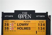 19 July 2019; The scoreboard during Day Two of the 148th Open Championship at Royal Portrush in Portrush, Co Antrim. Photo by Ramsey Cardy/Sportsfile
