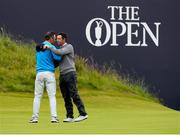 19 July 2019; Paul Casey of England hugs Rory McIlroy of Northern Ireland following their rounds during Day Two of the 148th Open Championship at Royal Portrush in Portrush, Co Antrim. Photo by John Dickson/Sportsfile